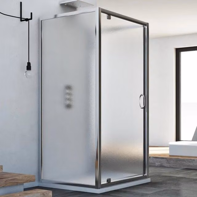 Box Doccia a 3 Lati Trio Sintesi IDRALITE con Anta a Cerniera, Vetro Stampato Trasparente e Profilo Argento, L/P/H: 80 x 70 x 185 cm