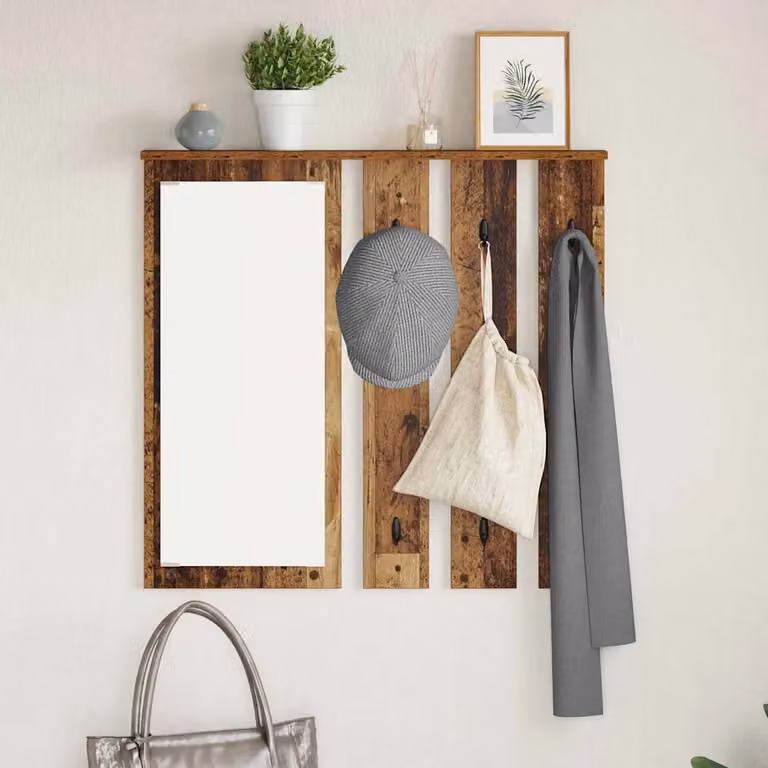 vidaXL Appendiabiti a muro in legno e metallo stile moderno, colore marrone, L 84 x P 10 x H 80 cm