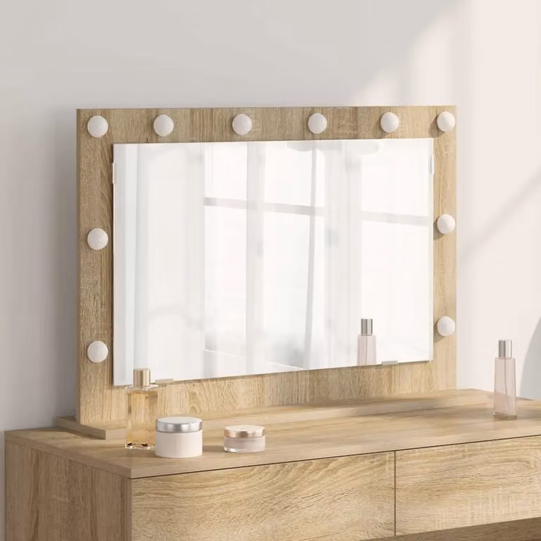 Specchio da Vanità vidaXL con Luce LED, Design Moderno Rettangolare, Colore Marrone, L 80 cm x P 55 cm x H 18 cm