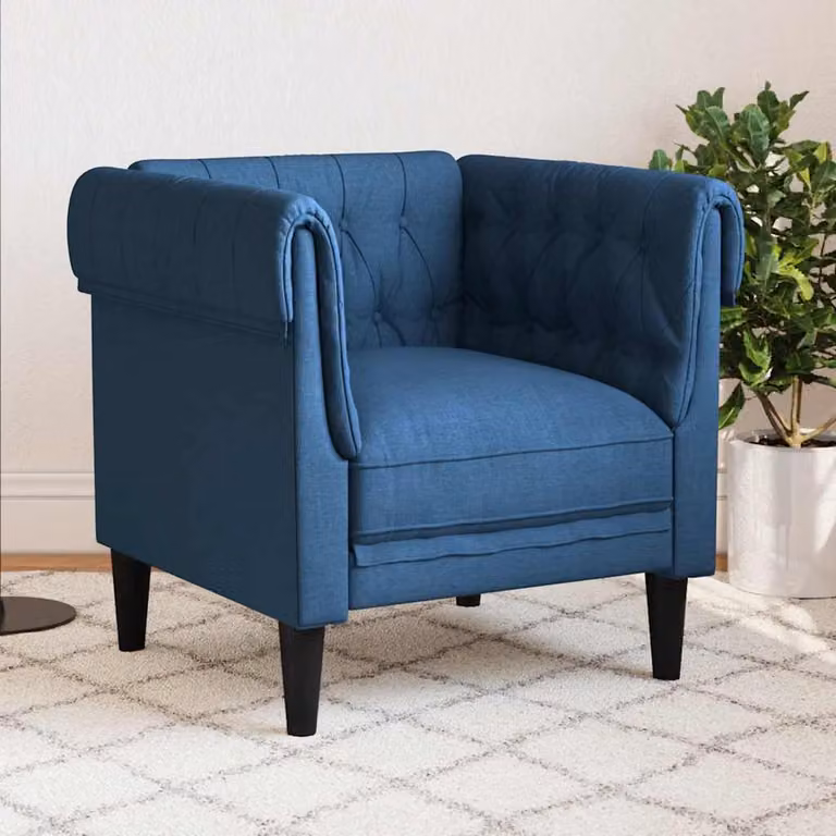 Poltrona Chesterfield vidaXL in tessuto blu con braccioli