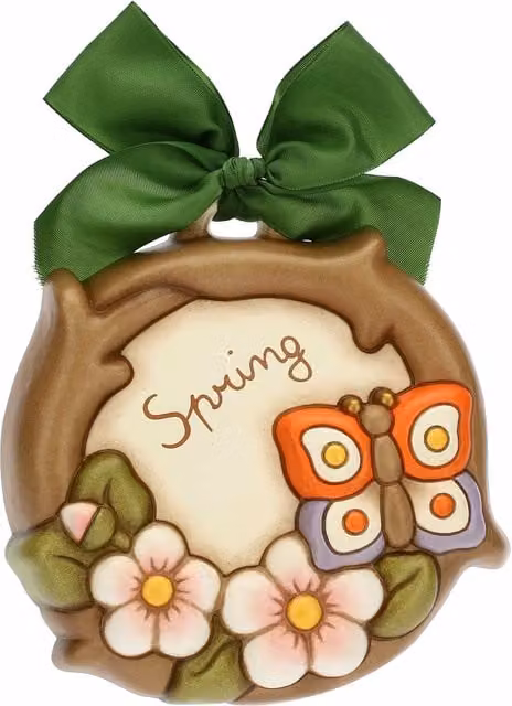 Ciondolo Thun Formella Spring in ceramica multicolore con decorazioni floreali e farfalle