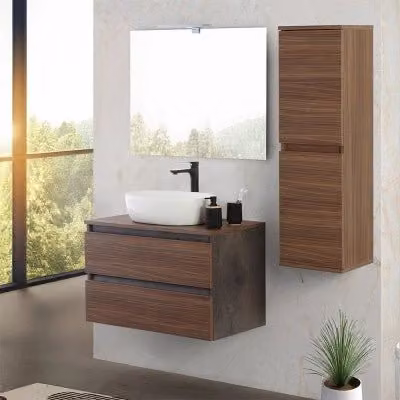 Mobile bagno sospeso Kleo Inbagno color noce e marrone con top lavabo e specchio