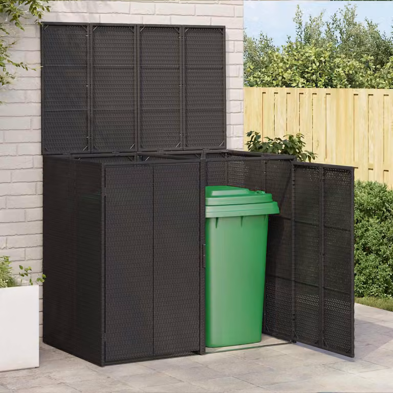 Set di 2 casse per spazzatura vidaXL in polietilene nero L 130 cm x P 80 cm x H 115 cm