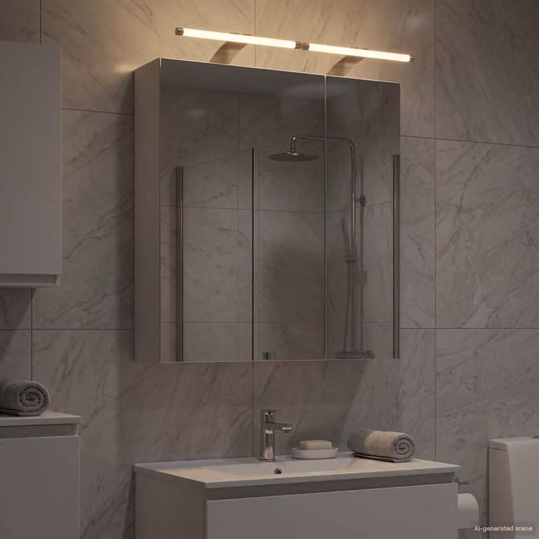 Mobiletto per specchio da bagno vidaXL Bianco con illuminazione LED e specchio, L 60 cm x P 14,5 cm x H 70 cm