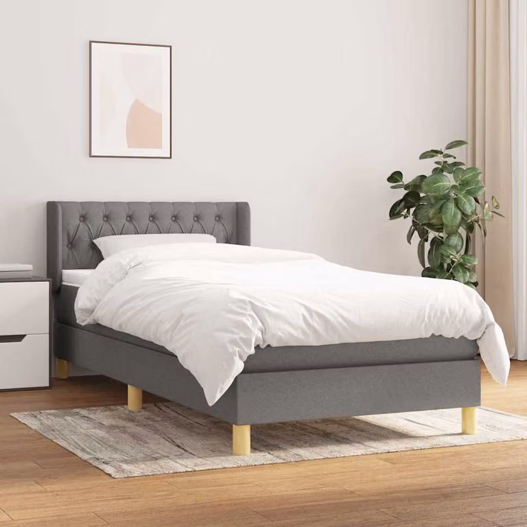 vidaXL Giroletto a Molle Ibrido con Materasso in Tessuto Grigio e Bianco L/P/H: 200 x 100 x 88 cm