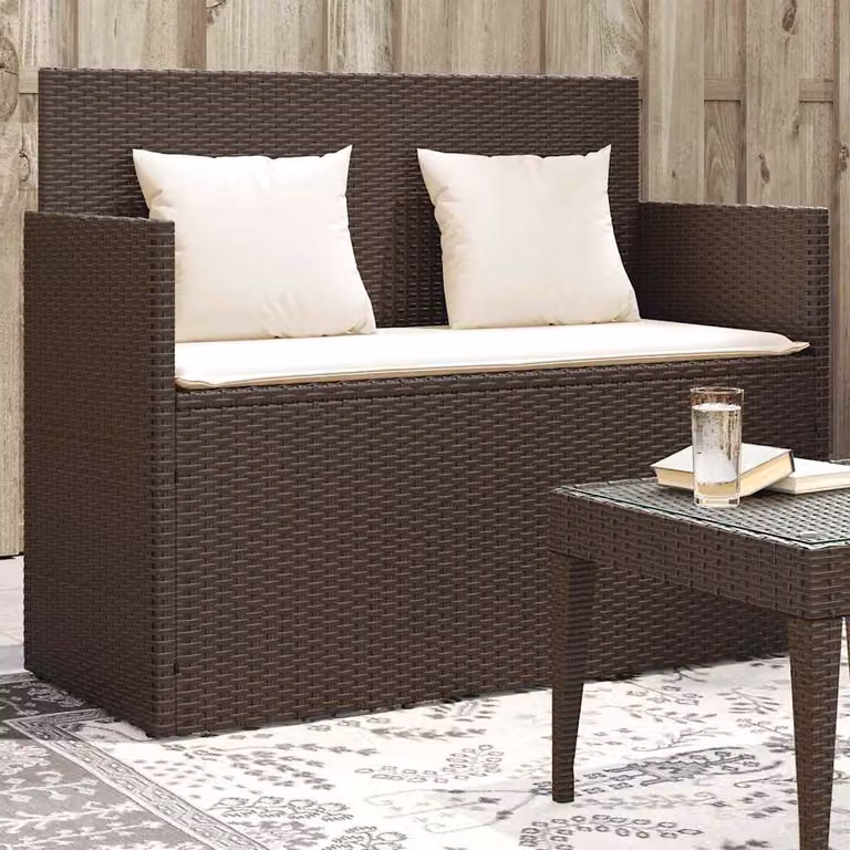 vidaXL Panca da Giardino Moderna in Polyrattan Marrone con Cuscini Bianchi