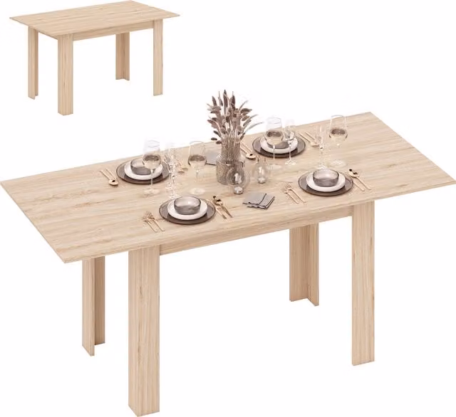 Tavolo da pranzo allungabile HOMCOM rettangolare in legno effetto rovere naturale, ideale per 6-8 persone, L: 140-180 x P: 80 cm