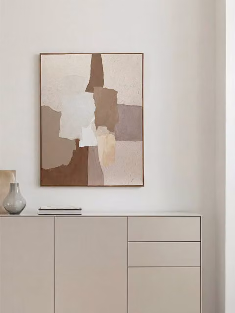 Quadro Bateau Kenay Home, design astratto e moderno in stile natura, colori marrone e beige, L: 90 cm, H: 120 cm