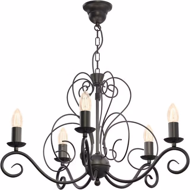 Lampadario a sospensione rustico Mauro Luminex nero in metallo con 5 x E14