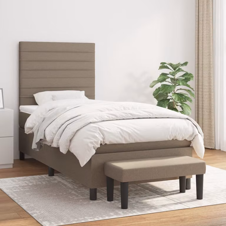 vidaXL Giroletto a Molle con Materasso Ibrido in Tessuto Tortora, L/P/H: 90 x 200 x 128 cm