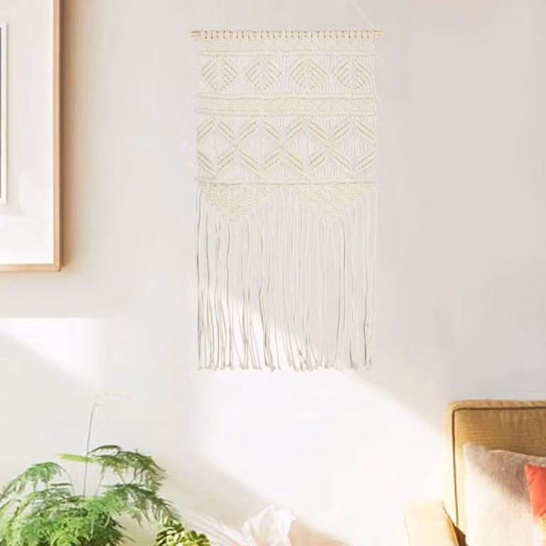 Decorazione da parete in macramè vidaXL, design geometrico boho in stile astratto, colore bianco, L 40 cm x H 80 cm
