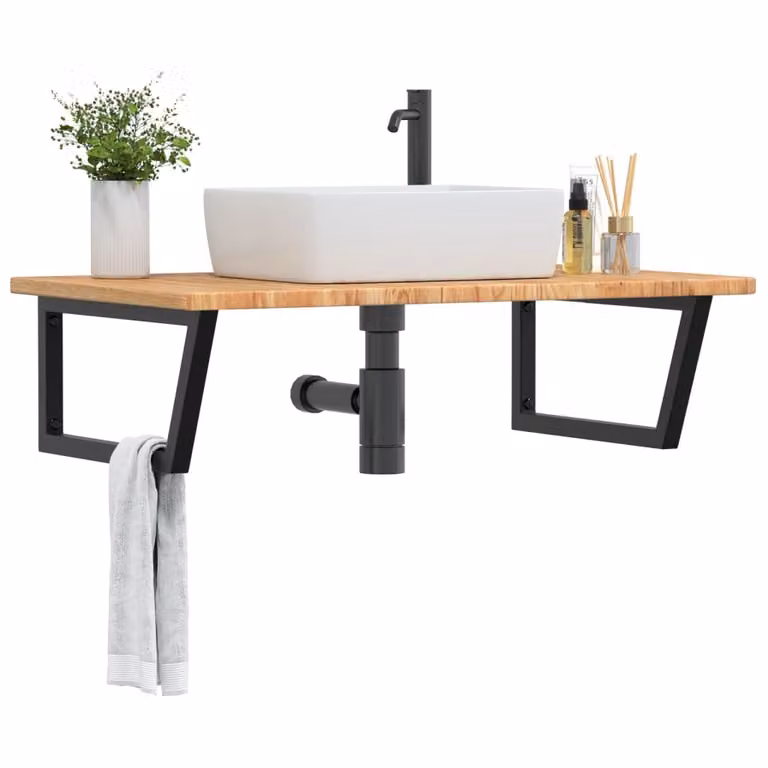 vidaXL Ripiano a Parete per Lavabo in Rovere e Acciaio, Marrone e Nero, L: 100 cm, P: 25 cm, H: 60 cm