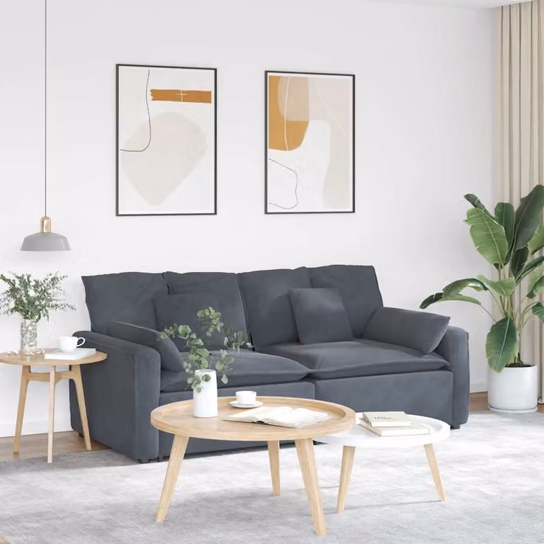 vidaXL Divano Modulare Moderno in Velluto Grigio con Cuscini e Struttura in Metallo e Legno
