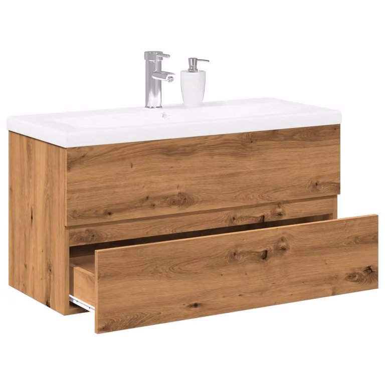 Mobile da bagno con lavabo integrato vidaXL in rovere artigianale bianco e marrone, sospeso, moderno