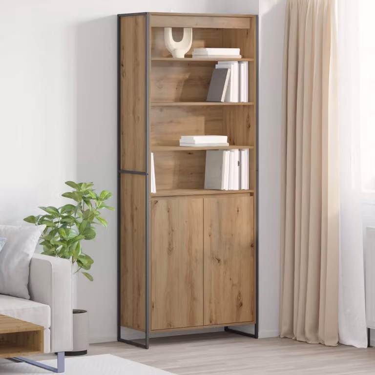 Set di 2 armadi alti vidaXL in stile industriale in legno e metallo color rovere, L: 79 cm, P: 36 cm, H: 200 cm