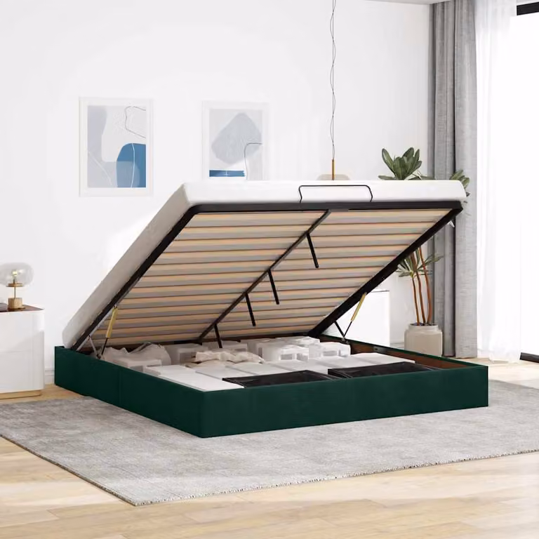 Struttura Letto con Contenitore a Sollevamento vidaXL in Velluto Verde L: 180 cm, P: 200 cm, H: 280 cm