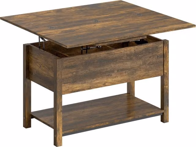 Tavolo da salotto HOMCOM estensibile e sollevabile con scomparto nascosto, marrone rustico, L 100 x P 45 x H 50,5 cm