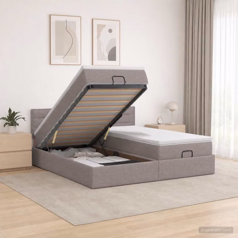 Letto ottomano con materasso e testiera vidaXL in tessuto beige e grigio L/P/H: 200 x 200 x 88 cm