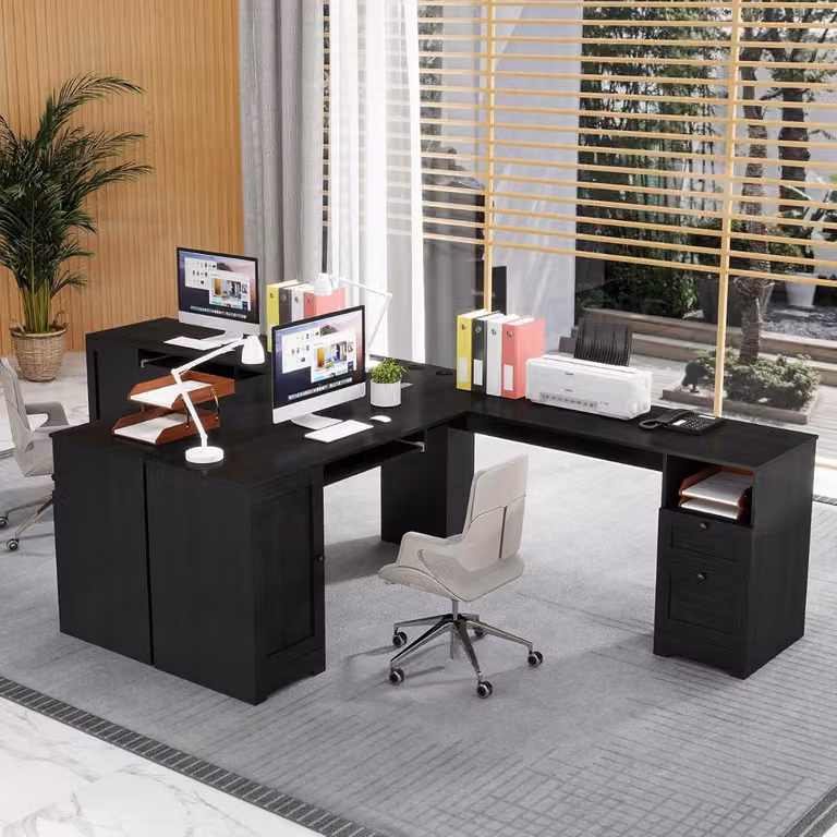 Scrivania angolare moderna Costway per gaming e ufficio in nero, L/P/H: 168 x 168 x 76 cm
