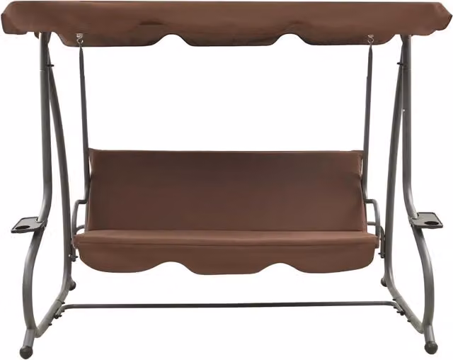 Panchina a dondolo da giardino con baldacchino e cuscini vidaXL marrone in acciaio verniciato a polvere L: 232 cm, P: 125 cm, H: 170 cm