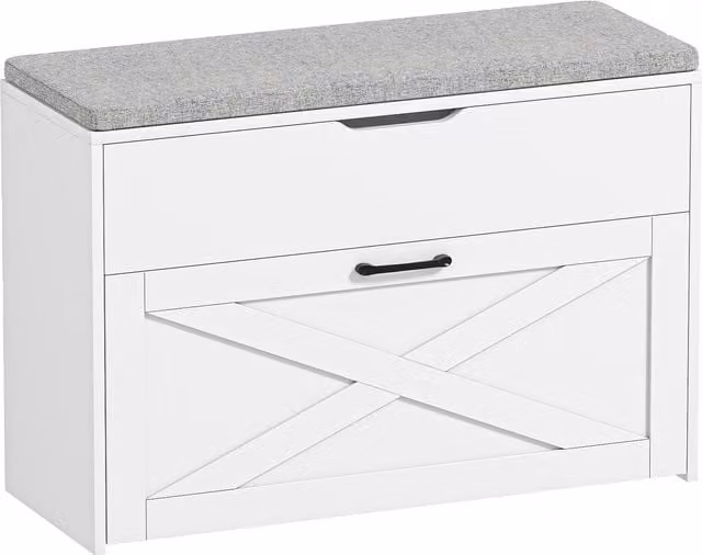 Panca Scarpiera HOMCOM con Cassetto Ribaltabile e Contenitore, Colore Bianco, L 80 x P 30 x H 55 cm