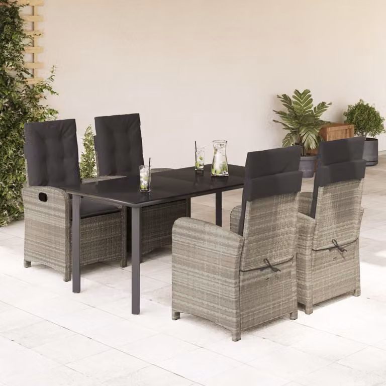Set Pranzo da Giardino vidaXL in Polyrattan con Cuscini e Tavolo in Vetro, 5 Pezzi, Grigio Antracite
