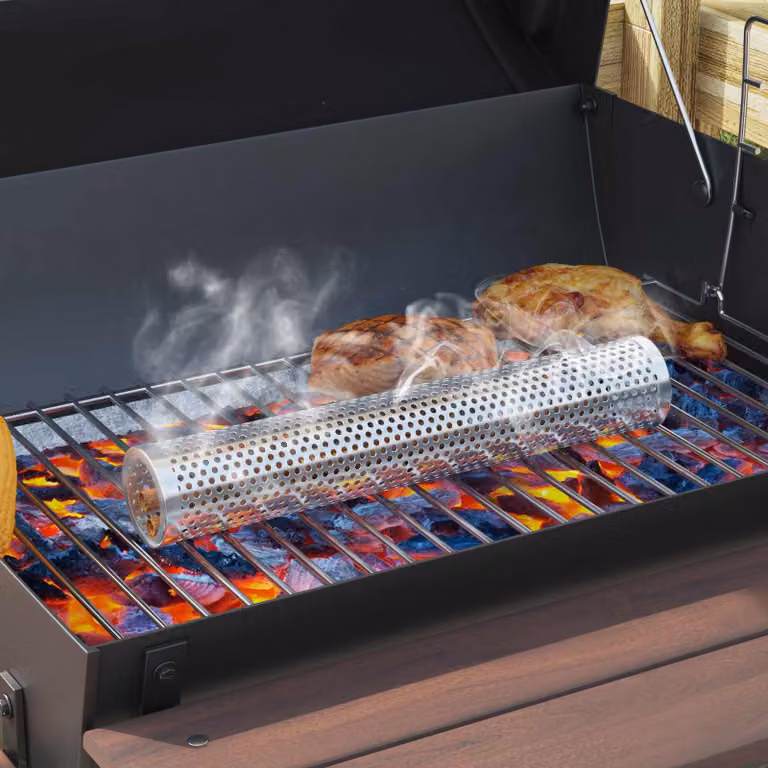 Griglia da esterno a carbone vidaXL in acciaio nero e argento con termometro L: 103 cm, P: 60 cm, H: 113 cm