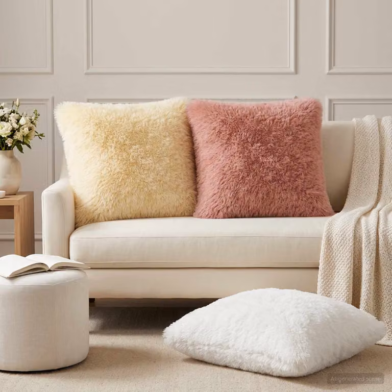 Set di 6 federe vidaXL HEERLEN in pile color crema, L 55 cm x P 55 cm