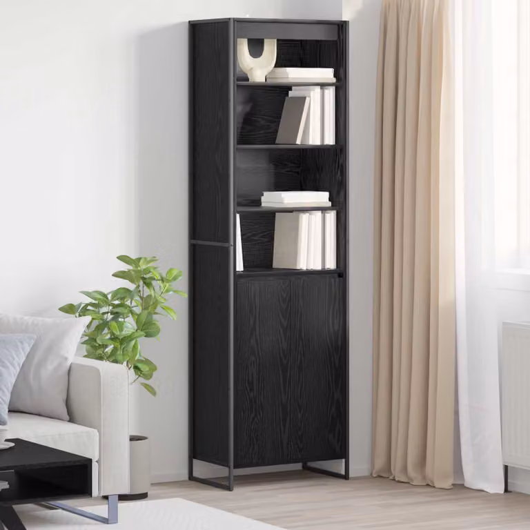 Set di 2 armadi alti vidaXL in stile industriale in rovere e nero con ante a battente, L: 60 cm, P: 36 cm, H: 200 cm