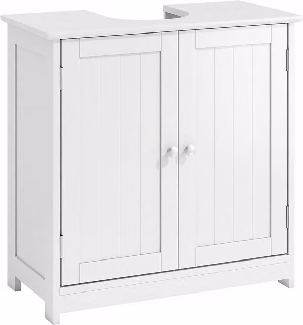 Mobiletto Bagno Sottolavabo kleankin con 2 Ante e Ripiano Regolabile in MDF Bianco L: 60 cm, P: 30 cm, H: 60 cm