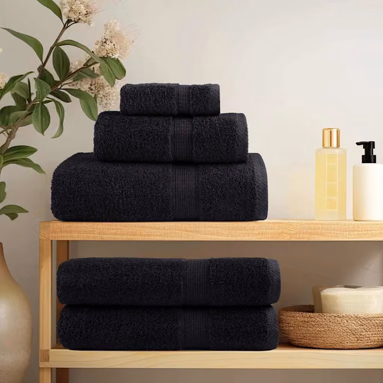 Set di 25 asciugamani per ospiti vidaXL SOLUND in cotone nero, L: 70 cm x P: 140 cm, 550 gsm