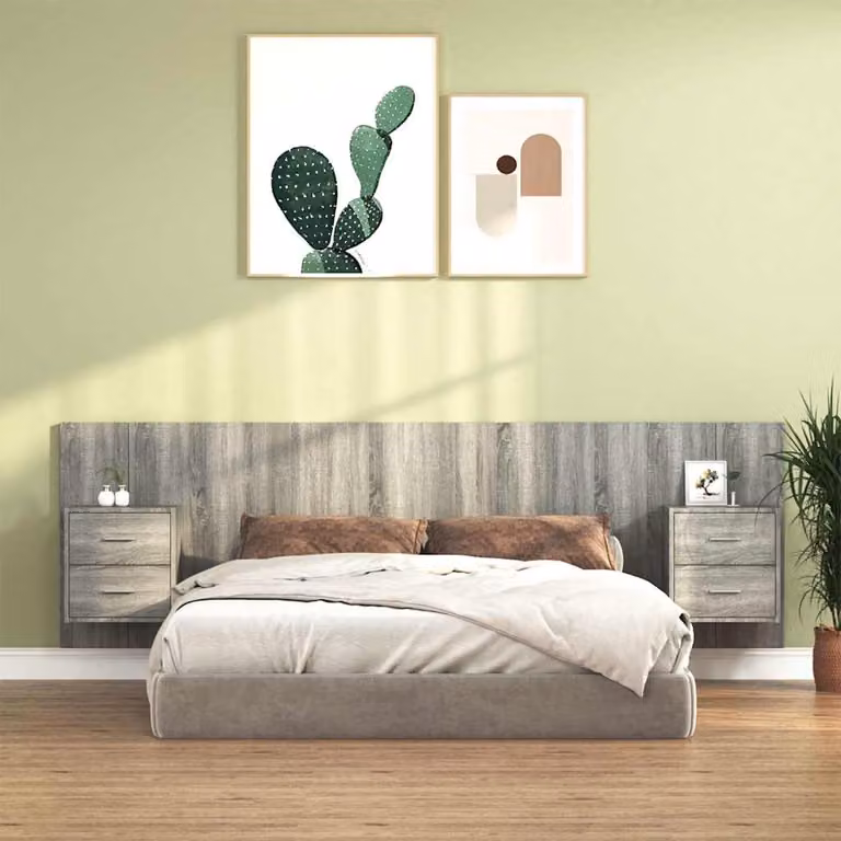 vidaXL Testiera Letto con Comodini Integrati in Legno e Tessuto Grigio L: 160 cm, H: 151 cm, P: 80 cm