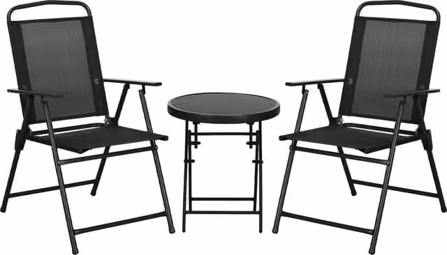 Set da giardino Outsunny composto da 2 sedie e un tavolino da caffè rotondo in metallo e vetro, colore nero