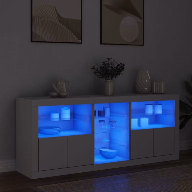 vidaXL Credenza Moderna con Luci LED Bianca L: 162 cm, P: 37 cm, H: 67 cm