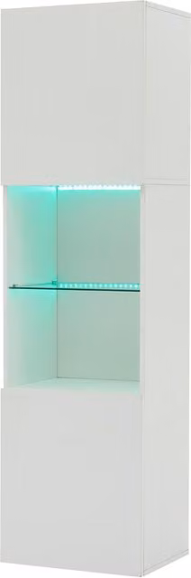 Vetrina moderna bianca lucida con ante in vetro e illuminazione LED integrata, L/P/H: 45 x 35 x 160 cm