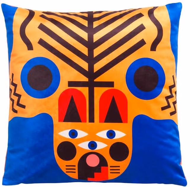 Cuscino Quadrato Qeeboo con Grafica Italian Tiger Blu in Poliestere 45 x 45 cm
