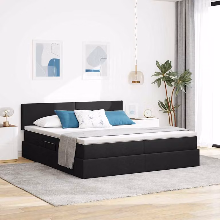 Letto con Contenitore vidaXL in Pelle Sintetica Nera L 200 x P 200 cm