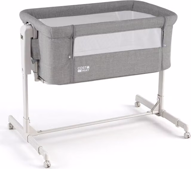 Culla per neonati DESIGN IN con 6 livelli di altezza regolabile, funzione dondolo, 4 ruote con freno e piedini estensibili, Grigio chiaro