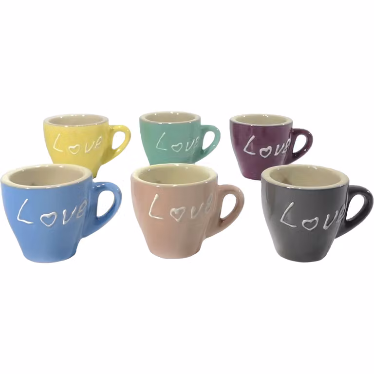 Set di 6 tazzine da caffè espresso Love di GUSTO CASA in stoneware multicolore, capacità 9 cl