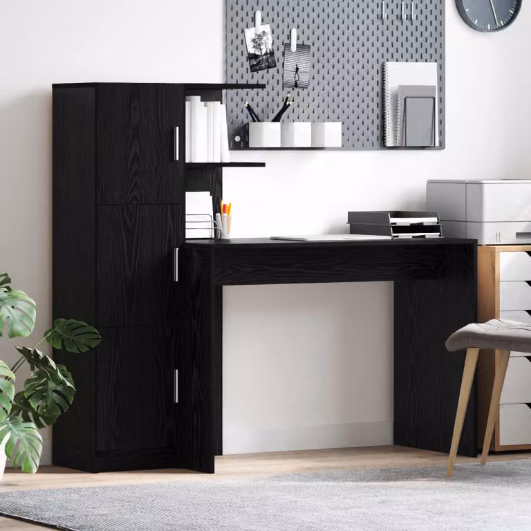 Set di 2 Scrivanie moderne vidaXL in MDF laminato, Colore Nero e Marrone, L: 133,5 cm, P: 50 cm, H: 124 cm