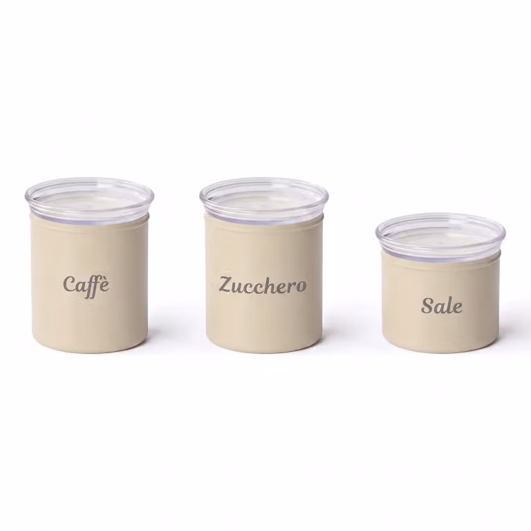 Set di 3 barattoli ermetici impilabili Guzzini Linea Chef in ceramica e plastica, colore beige