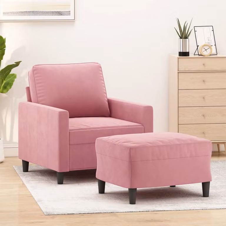 Poltrona relax con poggiapiedi vidaXL in velluto rosa con braccioli e struttura moderna