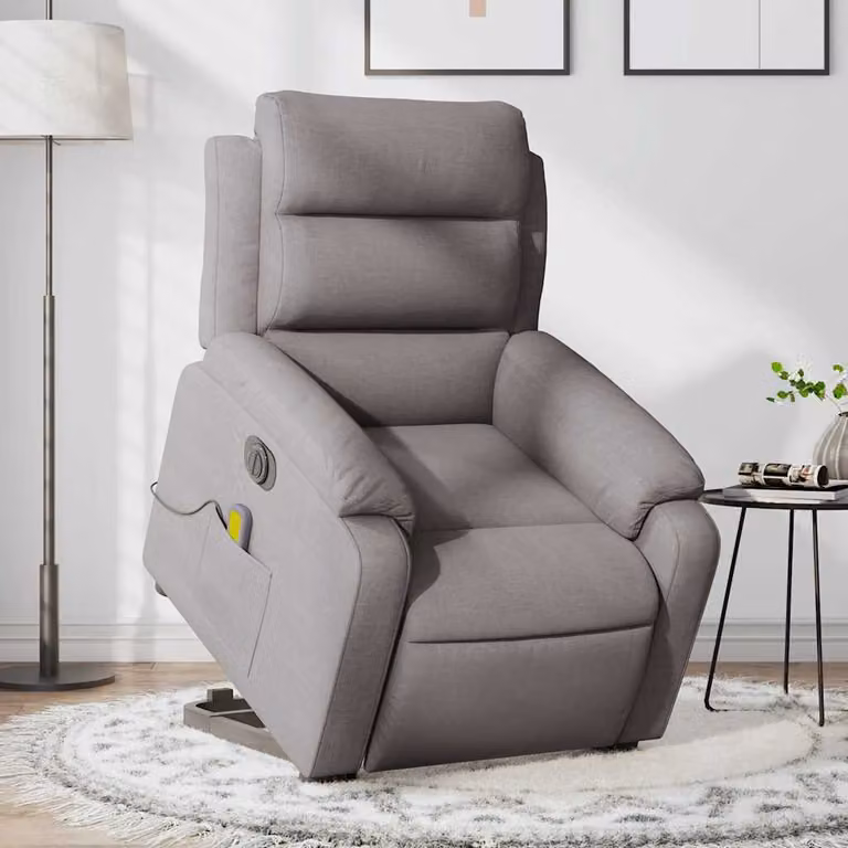 vidaXL Poltrona Alzapersona Elettrica con Massaggio in Tessuto Beige e Grigio