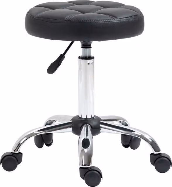 Sgabello girevole rotondo HOMCOM con ruote, altezza regolabile e rivestimento in finta pelle, nero