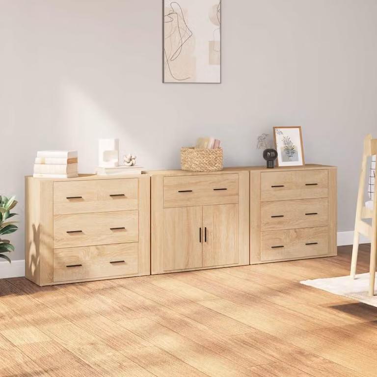 Set di 3 credenze vidaXL in legno multistrato e MDF, colore Rovere Sonoma, stile classico