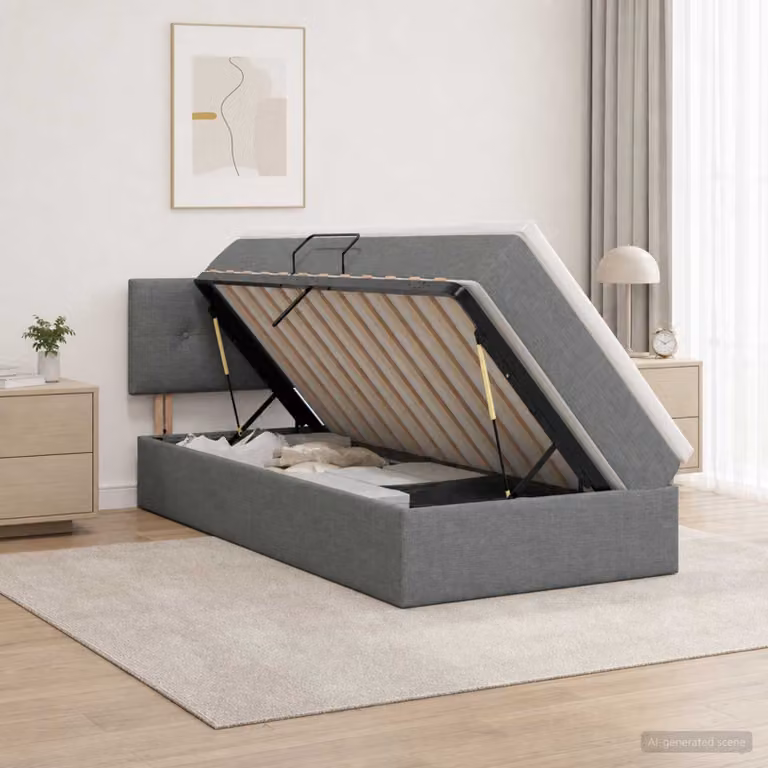 Letto con contenitore e materasso ibrido vidaXL in stile moderno, Grigio e Bianco, L 90 x P 200 cm