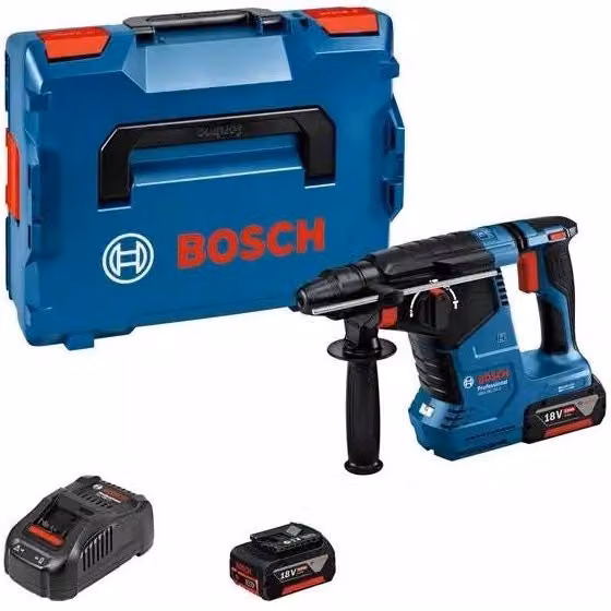 Bosch PROFESSIONAL GBH 18V-24 C Martello perforatore a batteria SDS Plus con motore brushless, 2 batterie da 5.0 Ah e tecnologia Bluetooth, colore Nero e Blu