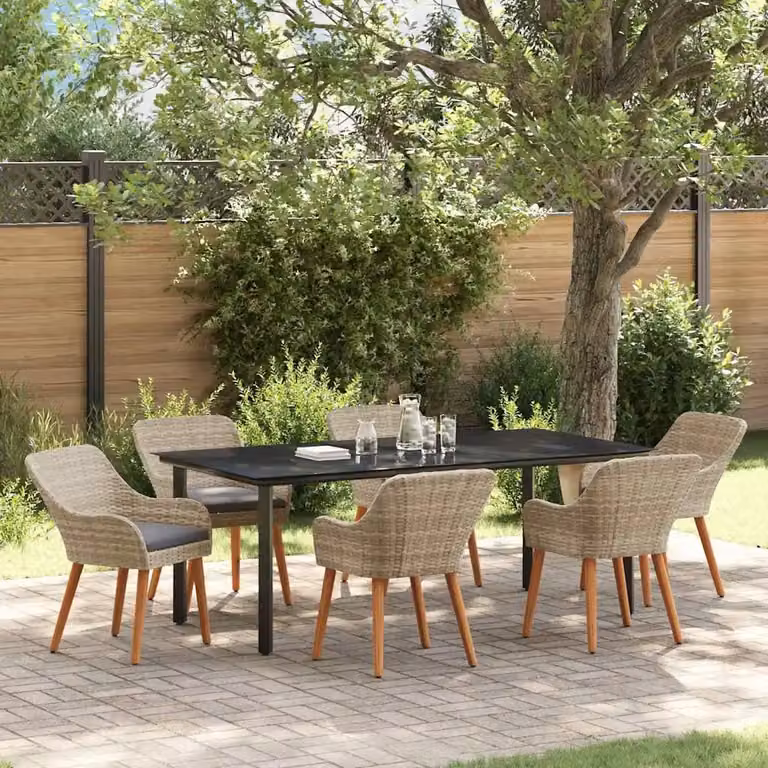 Set da pranzo per giardino e terrazza vidaXL in polyrattan grigio chiaro, 7 pezzi