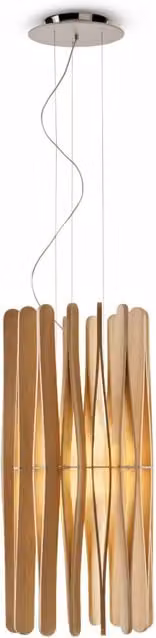 Lampada a sospensione Fabbian Stick F23 Cilindro in legno e metallo nero e cromato con luce LED dimmabile