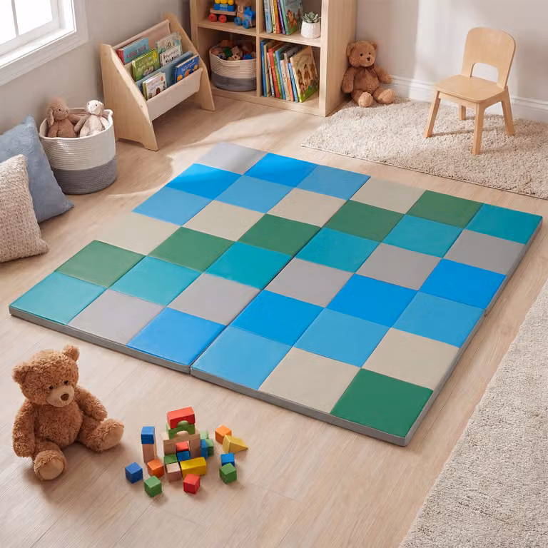 Set di 2 tappetini da gioco patchwork Costway per bambini, impermeabili e pieghevoli, Blu, L/P: 144 x 144 cm